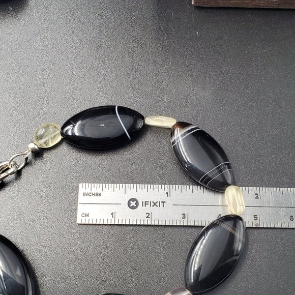 8 Inch Sterling Silver Black And Yellow Semi Precious Stones Bracelet - Picture 5 of 6